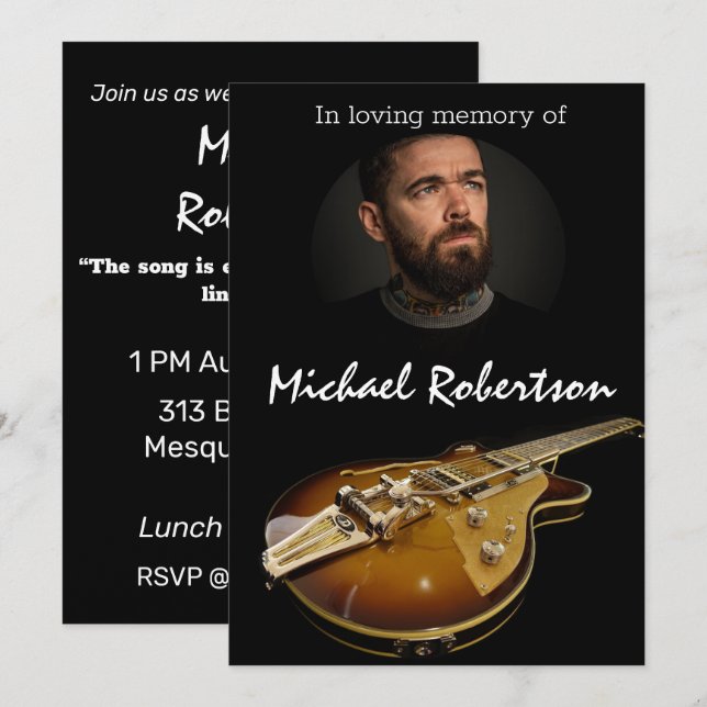 Invitation Célébration de la vie de la guitare électrique  (Devant / Derrière)