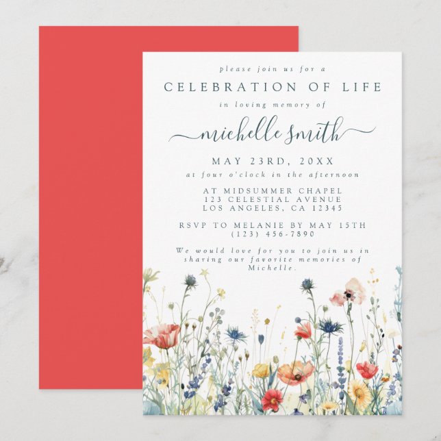 Invitation Célébration de la vie des Fleurs sauvages (Devant / Derrière)
