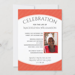 Invitation CÉLÉBRATION DE LA VIE DU corail Photo Funérailles 