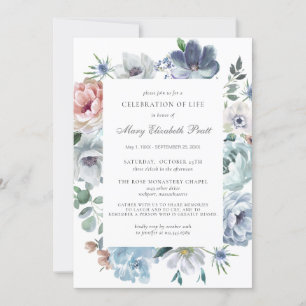 Invitation Célébration de la vie Dusty Blue Floral Funeral