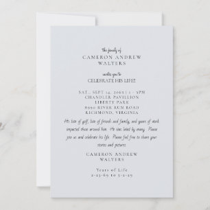Invitation Célébration de la vie en photo gris bleu