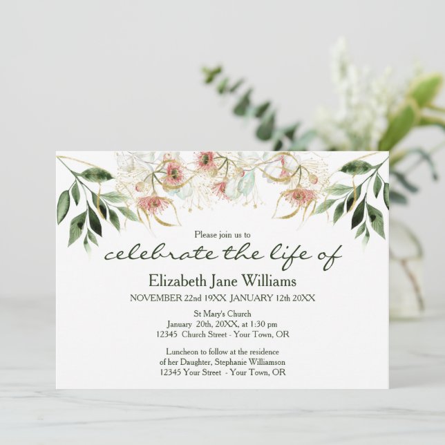 Invitation Célébration de la vie | Eucalyptus funéraire (Debout devant)