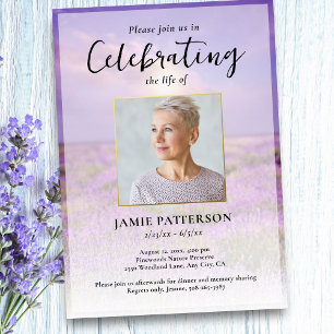 Invitation Célébration de la vie Fleur de Lavande Photo Funér