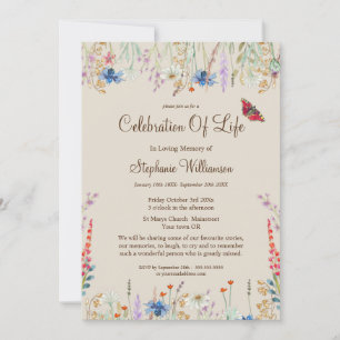 Invitation Célébration de la vie Fleur sauvage et Papillon