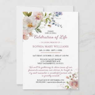 Invitation Célébration de la vie Fleurs sauvages rustiques Fu