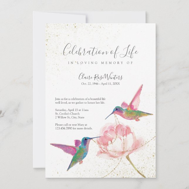 Invitation Célébration de la vie Floral Hummingbirds Invitati (Devant)