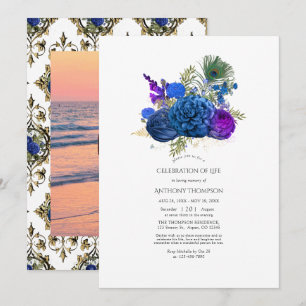Invitation Célébration de la vie florale au paon vintage