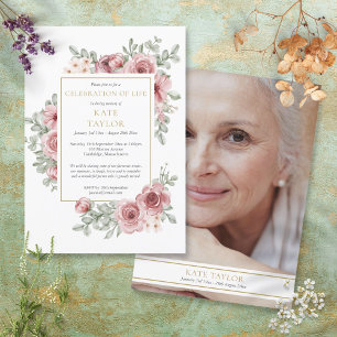 Invitation Célébration de la vie florale de roses Photo Funér