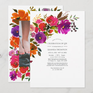 Invitation Célébration de la vie florale violette et orange P