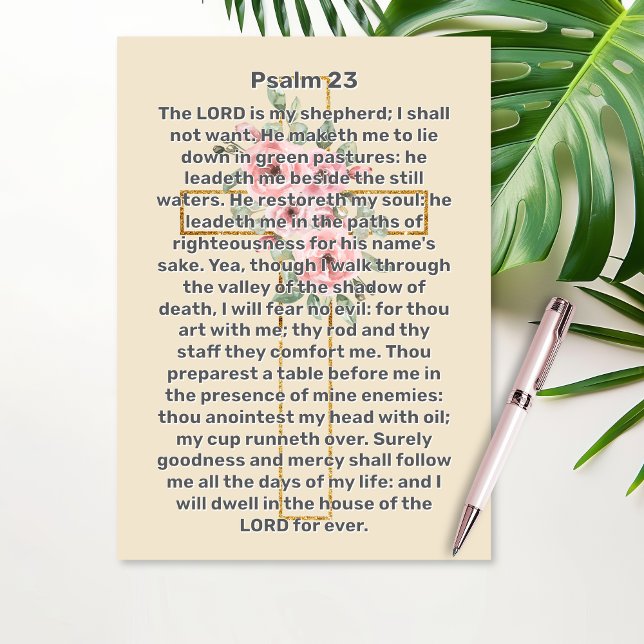 Invitation Célébration de la vie funéraille Croix d'or Psaume (Psalm 23 Gold Cross Celebration of Life Funeral Invitation)