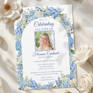 Invitation Célébration de la vie funéraire avec hortensias bl