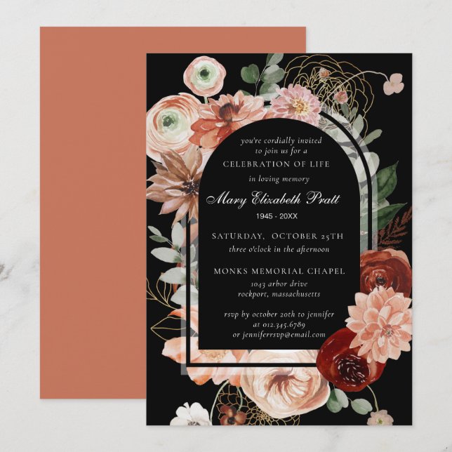 Invitation Célébration de la vie funéraire Blush Pink Terraco (Devant / Derrière)