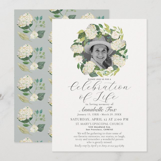 Invitation Célébration de la vie funéraire de Hydrangea (Devant / Derrière)