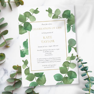 Invitation Célébration de la vie funéraire d'eucalyptus verdu