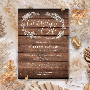 Invitation Célébration de la vie funéraire en bois rustique f