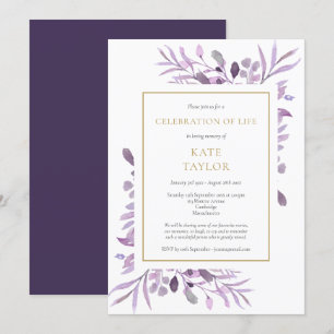 Invitation Célébration de la vie funéraire Foliage Violet Or