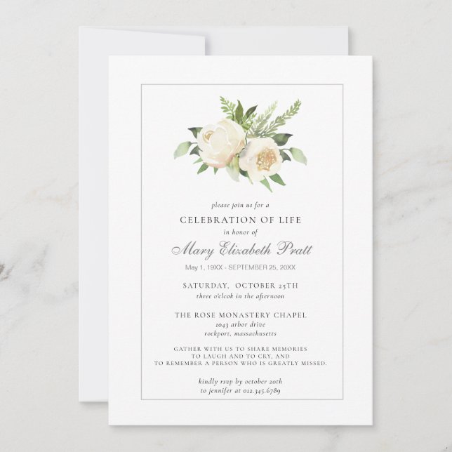 Invitation Célébration de la vie funéraire Memorial Floral bl (Devant)