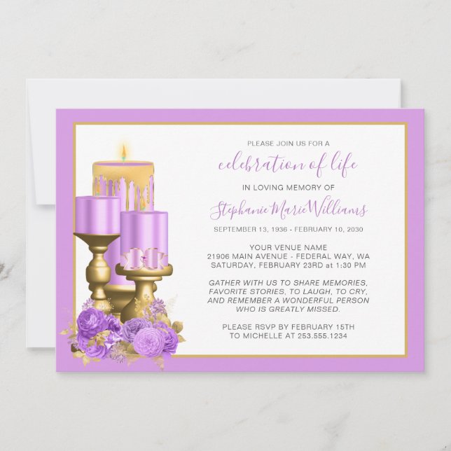 Invitation Célébration de la vie funéraire Mémorial Lilac Bou (Devant)