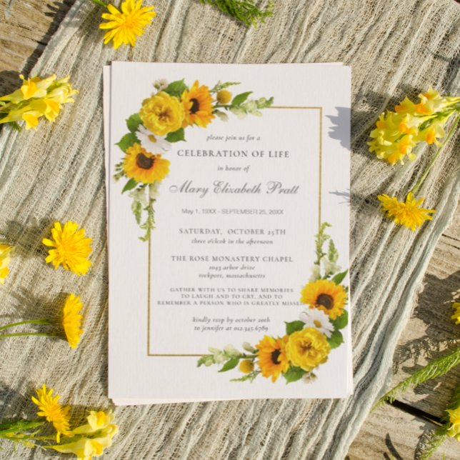 Invitation Célébration de la vie funéraire Mémorial tournesol (Créateur téléchargé)