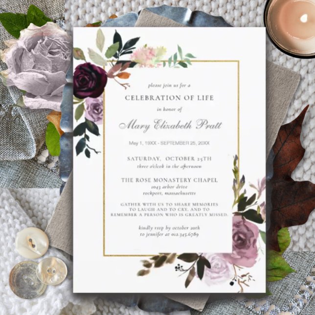 Invitation Célébration de la vie funéraire Mémorial violet fl (Créateur téléchargé)