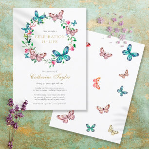 Invitation Célébration de la vie funéraire papillon floral