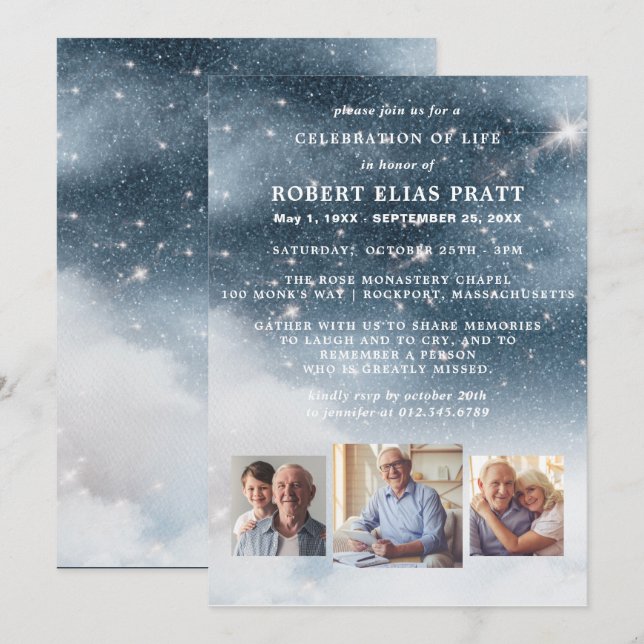 Invitation Célébration de la vie funéraire Photo Starry Sky (Devant / Derrière)