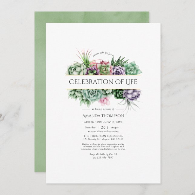 Invitation Célébration de la vie géométrique succulente à l'a (Devant / Derrière)