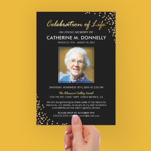 Invitation Célébration de la vie Mémorial funéraire Or noir