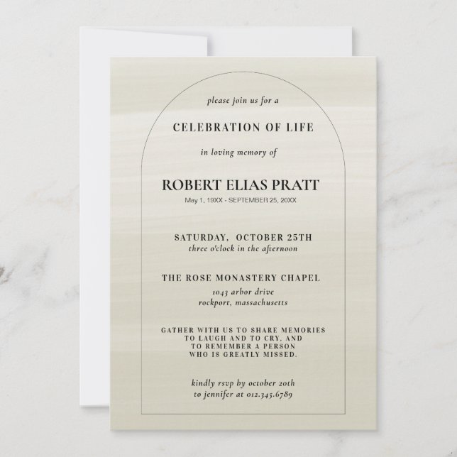 Invitation Célébration de la vie Mémorial minimaliste Boho (Devant)