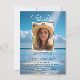 Invitation Célébration de la vie Mémorial Plage Océan & Poème