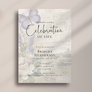 Invitation Célébration de la vie papillon violet pivoine funé