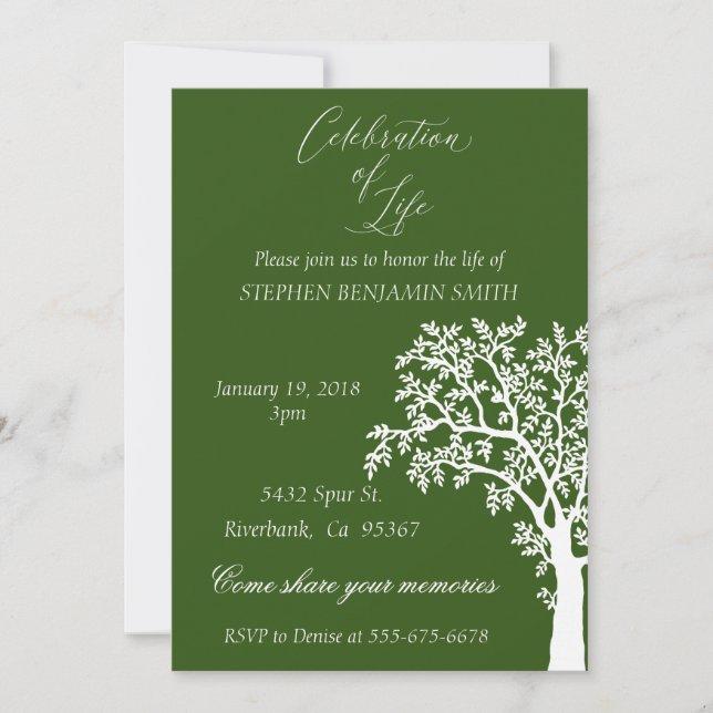 Invitation Célébration de la vie Service commémoratif Arbre b (Devant)