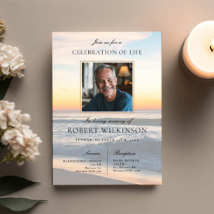 Invitation Célébration de la vie sur Sky Beach Photo funérair