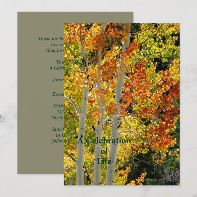 Invitation Célébration de la vie Trois Aspens à l'automne (Devant / Derrière)