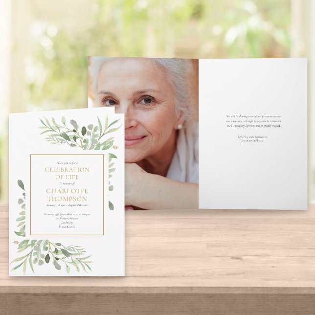 Invitation Célébration de la vie verte Funérailles florales p (Créateur téléchargé)