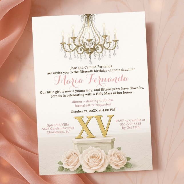 Invitation Célébration de l'élégant lustre blanc Quinceañera (Créateur téléchargé)