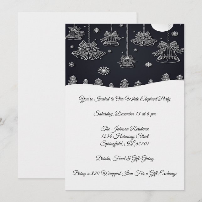 Invitation Célébration de l'Élégante fête de Noël noir et bla (Devant / Derrière)