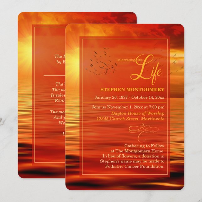 Invitation Célébration de Life Ocean Sunset Horizon (Devant / Derrière)