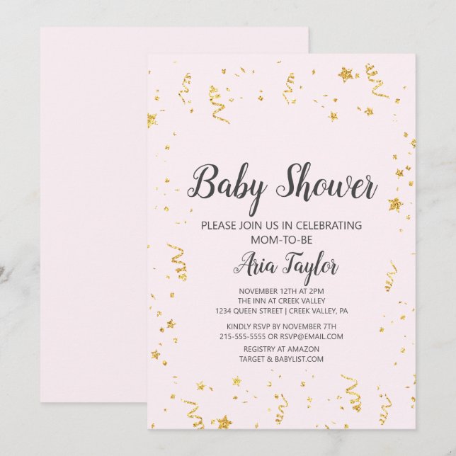 Invitation Célébration de l'or sur le Baby shower de calligra (Devant / Derrière)