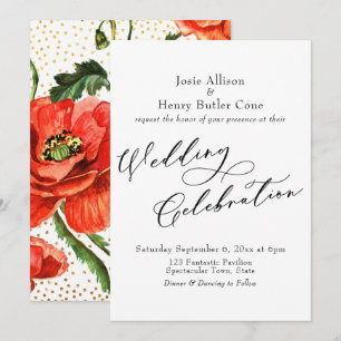 Invitation Célébration de mariage Coquelicots rouges Confetti