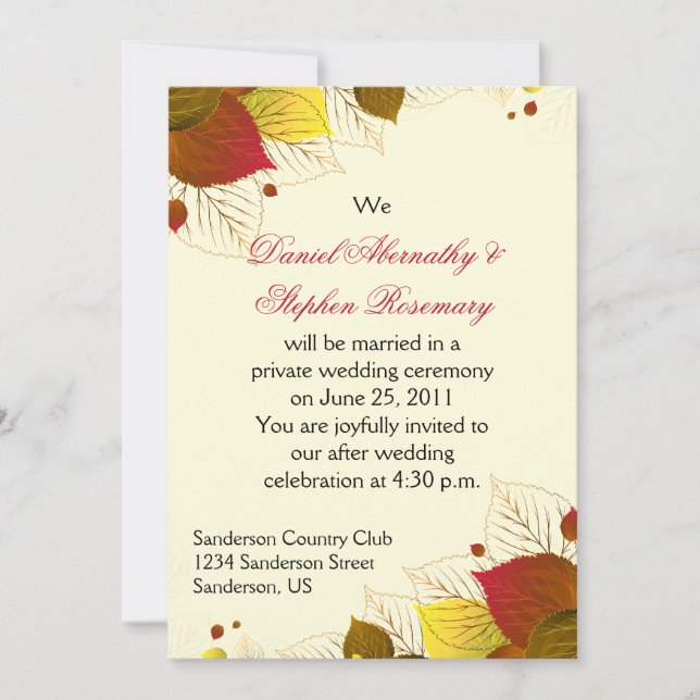 Invitation Célébration de mariage d'automne avec feuilles (Devant)