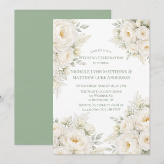 Invitation Célébration de mariage florale tout en blanc