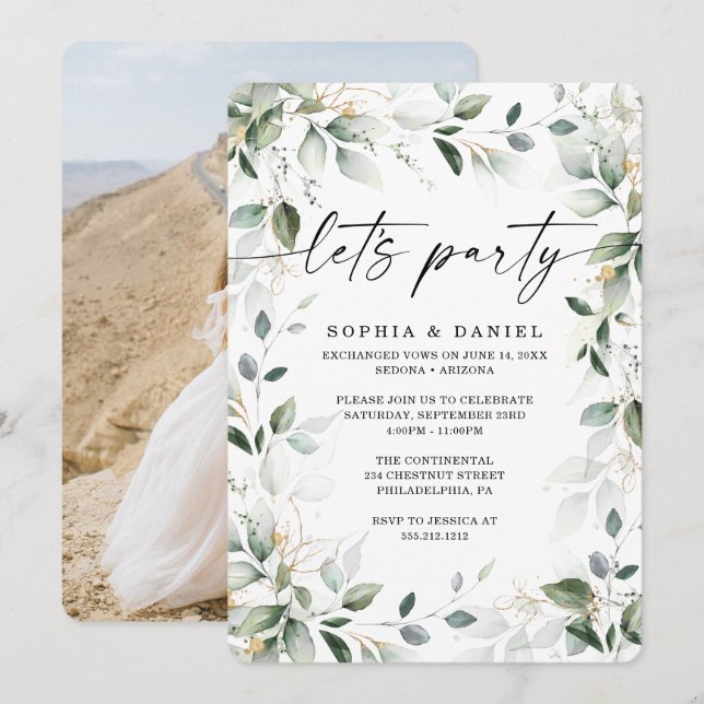 Invitation Célébration de mariage intime à l'aquarelle avec v (Devant / Derrière)