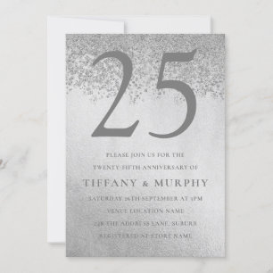 Invitation Célébration de mariage moderne argenté 25 ans