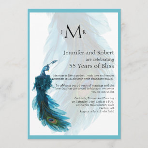 Invitation Célébration de mariage Panache de paon bleu sarcel