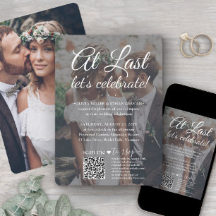 Invitation Célébration de mariage QR RSVP 2 Photos & Texte bl