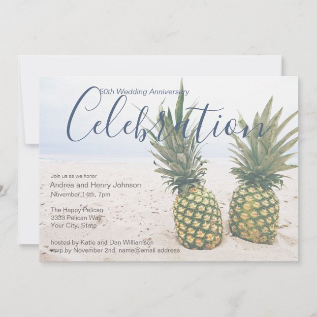 Invitation Célébration de mariage sur la plage pour le 50e an (Devant)