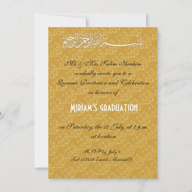 Invitation Célébration de musulmans d'Allah d'or (Devant)