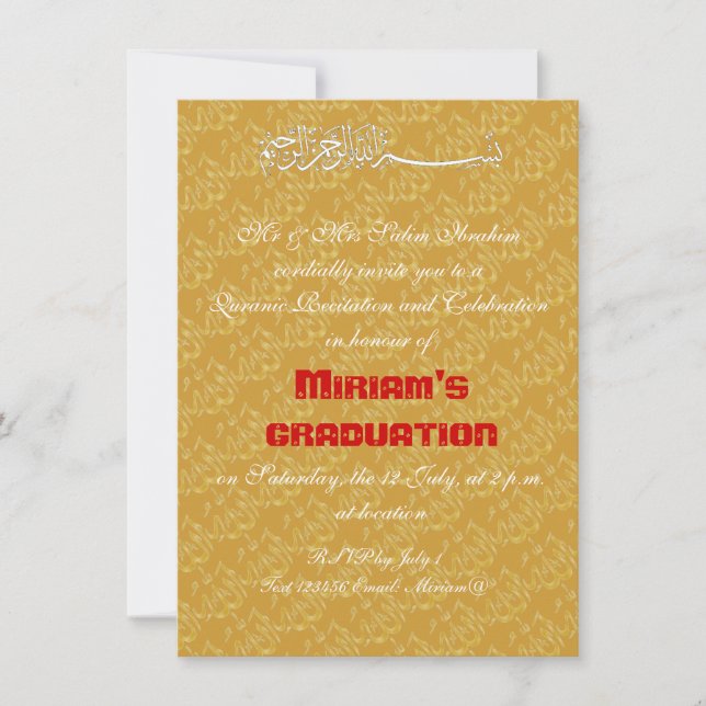 Invitation Célébration de musulmans d'Allah d'or (Devant)