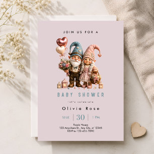 Invitation Célébration de naissance de bébé fille Gnome Rose
